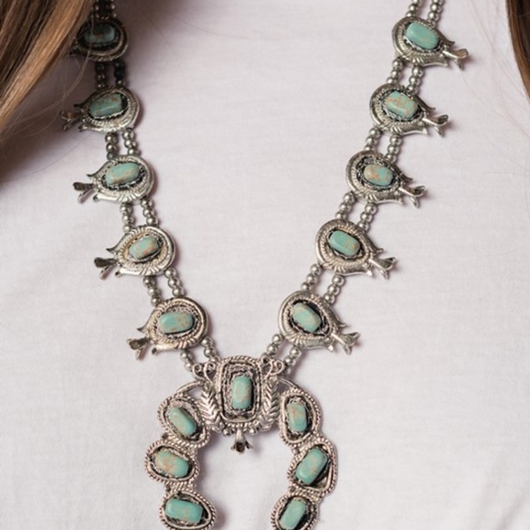 LAST ONE! Turquoise Squash Blossom Necklace - Picture 3 of 3